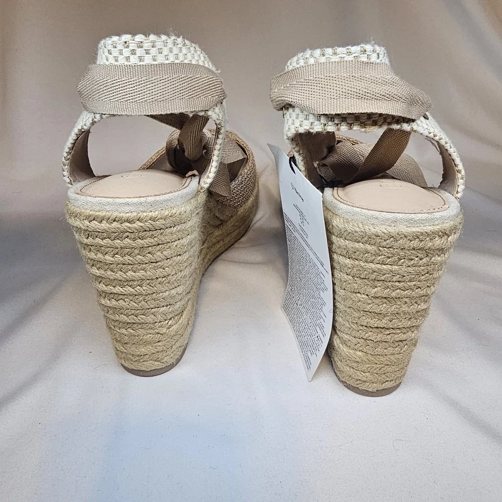 The Drop Espadrille Platform Wedge Sandals Ankle‎ Tie Natural Beige Size 11 Boho